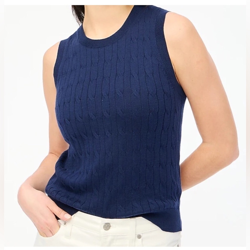 J. Crew Factory Navy Cable-Knit Sleeveless Sweater